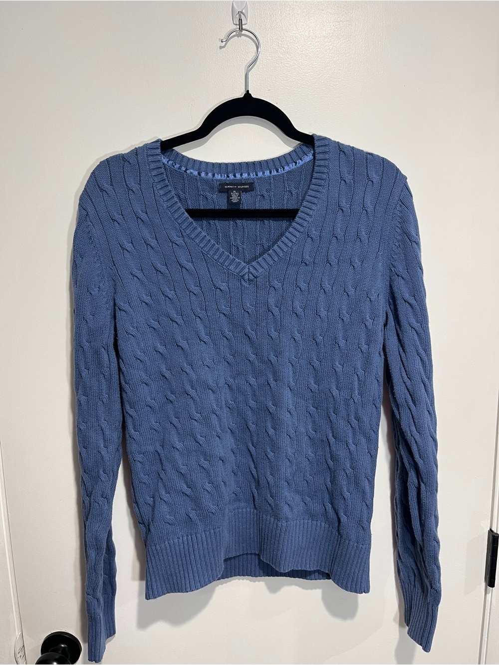 Tommy Hilfiger Dusty Blue Cable-Knit V-Neck Sweater XL